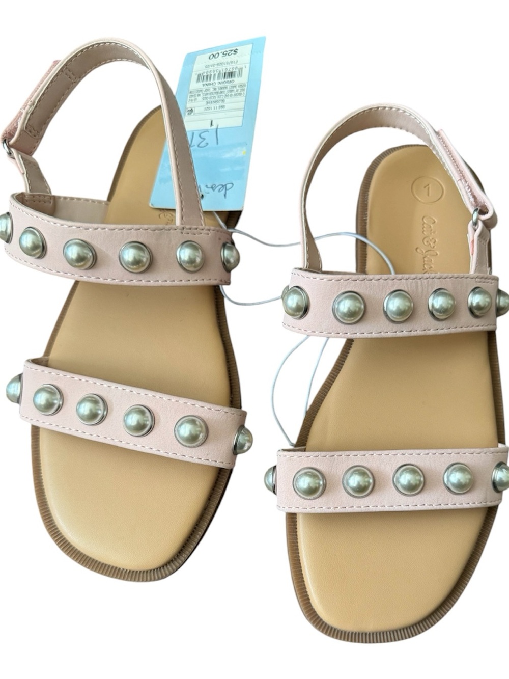 Studded Pearl Accent Pink Leather Sandals
